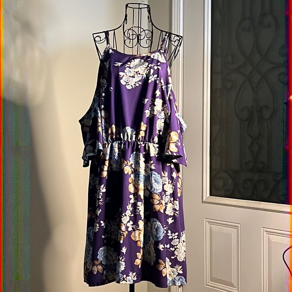SHEIN Purple Cold-Shoulder floral Dress